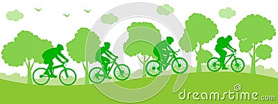 Healthy lifestyle, group of cyclists riding - Vector Illustration