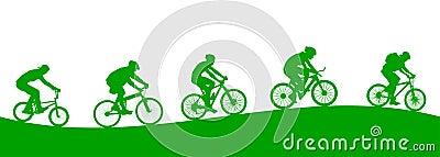 Healthy lifestyle, group of five cyclists riding - Vector Illustration