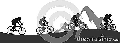 Healthy lifestyle, group of five cyclists riding in mountain - vector Stock Photo