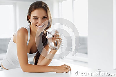 Healthy Lifestyle. Happy Woman With Glass Of Water. Drinks. Heal Stock Photo