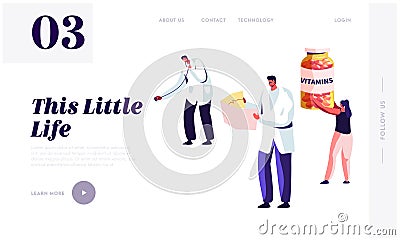 Healthy Lifestyle, Health Care Website Landing Page Template. Doctor Holding Stethoscope and Nurse Watching on Cardiogram Vector Illustration