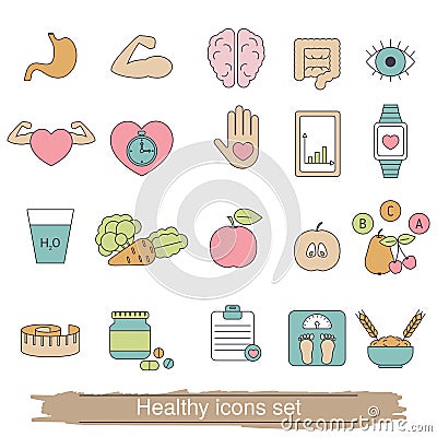 Healthy lifestyle icons set Vector Illustration