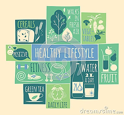 Healthy lifestyle Icons set Vector Illustration