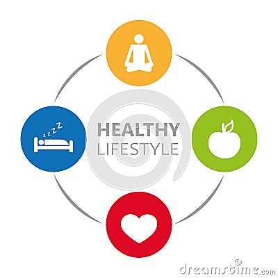 Healthy lifestyle icons sleep apple yoga heart sport Vector Illustration