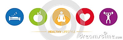 Healthy lifestyle icons sleep apple yoga heart sport Vector Illustration