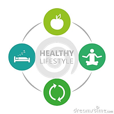 Healthy lifestyle icons sleep apple yoga heart sport Vector Illustration