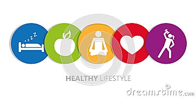 Healthy lifestyle icons sleep apple yoga heart sport Vector Illustration