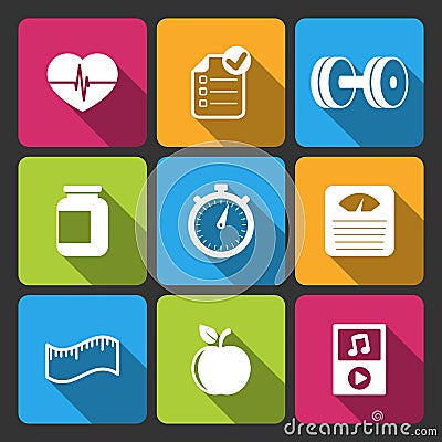 Healthy lifestyle iconset for fitness app Vector Illustration