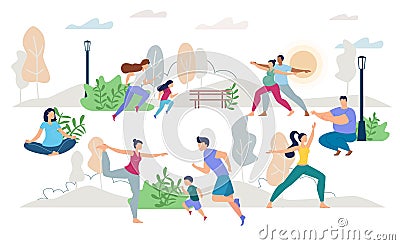 Healthy Lifestyle People Vector Scene Flat Set Vector Illustration