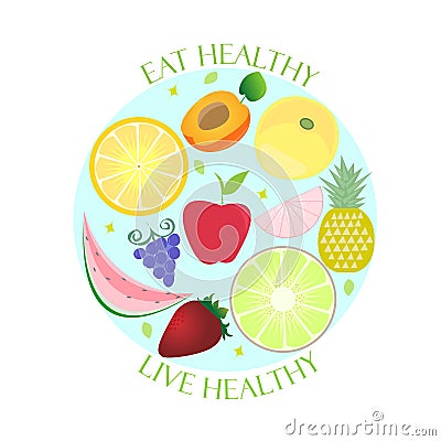 Healthy lifestyle poster. Eat live Healthy. Vector Illustration