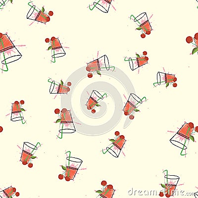 Healthy Lifestyle seamless pattern. Freshly squeezed juice in a glass. Cherry. Cherry juice. Health. Vector illustration Cartoon Illustration