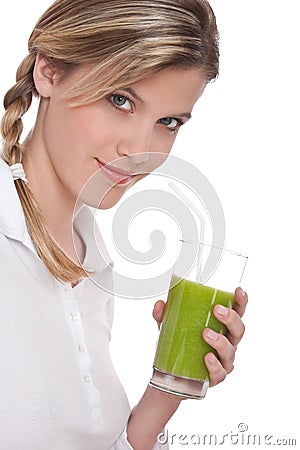 Healthy lifestyle series - Woman with kiwi juice Stock Photo