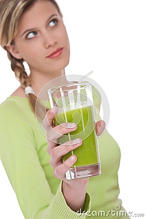 Healthy lifestyle series - Woman with kiwi juice Stock Photo