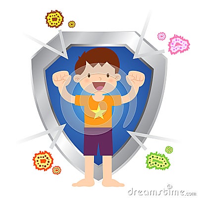 Healthy Little Boy Immune To Virus And Bacteria Vector Illustration