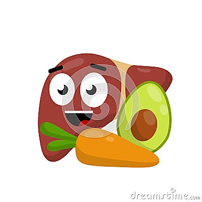 Healthy liver. Happy human organ. Smile and emotions of the character Vector Illustration