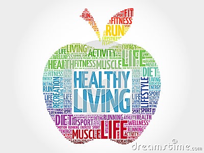 Healthy Living apple word cloud Stock Photo