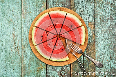 Healthy low calorie vegan snack. Fresh watermelon served like pi Stock Photo