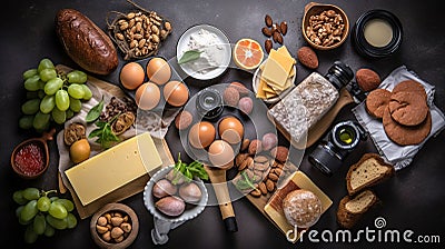 Healthy low carbs products. Ketogenic diet concept. Selective focus, copy space, generative ai Stock Photo