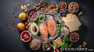 Healthy low carbs products. Ketogenic diet concept. Top view, generative ai Stock Photo