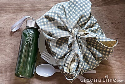 The Healthy lunch box wrapped by Japanese wrapping cloth Stock Photo