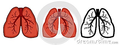 Healthy lungs, bronchus and human trachea. Whole. Set. Color image and monochrome icon. A series of illustrations on the internal Vector Illustration