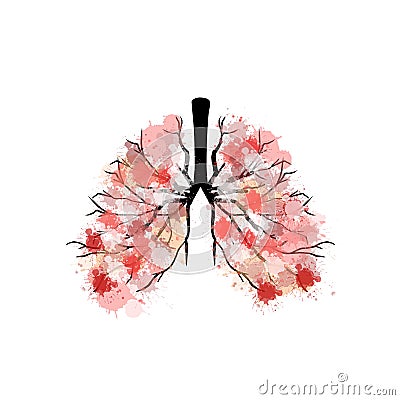 Healthy Lungs with watercolor paint splatter Vector Illustration