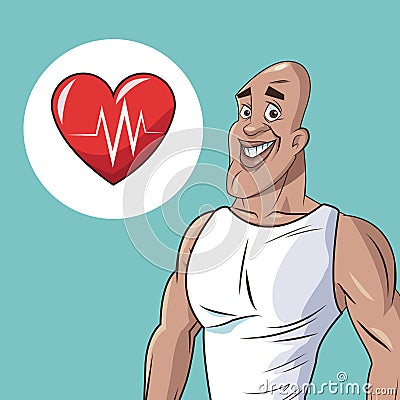 Healthy man athletic heart beat icon Vector Illustration