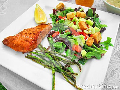Healthy meal dinner lunch fish veggies Stock Photo