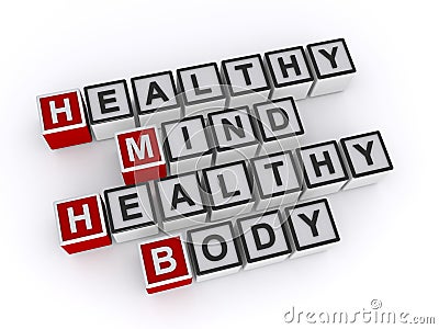 healthy mind healthy boddy word block on white Stock Photo