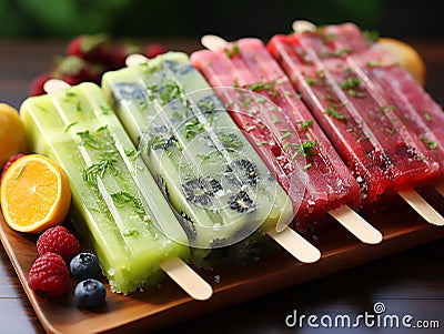 Healthy mixed fruit summer popsicles Stock Photo