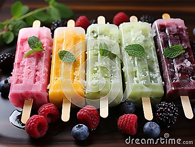 Healthy mixed fruit summer popsicles Stock Photo