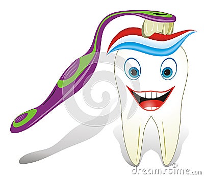 Healthy molar tooth with toothbrush and toothpast Vector Illustration