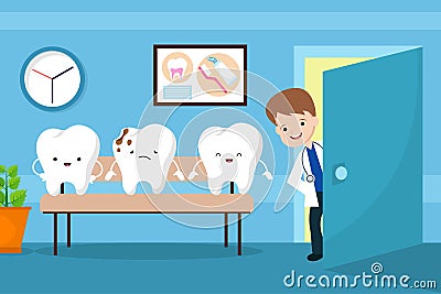 Healthy mouth vector kids concept. Teeth in dentist waiting room Vector Illustration