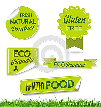 Healthy natural food labels organic tags Stock Photo