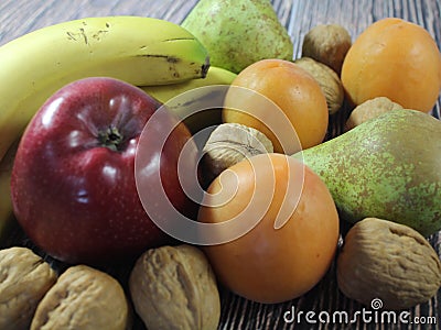 Healthy natural fruits taste tasty food delicious fruit apple nutty nutty banana pear Stock Photo