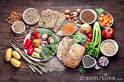 Healthy natural ingredients containing dietary fiber Stock Photo