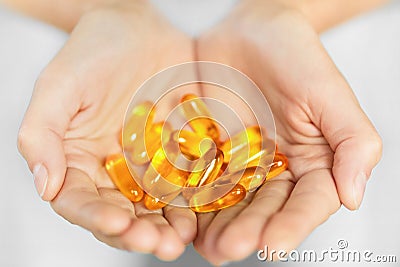 Healthy Nutrition. Cod Liver Oil Omega 3 Gel Capsules. Nutrition Stock Photo