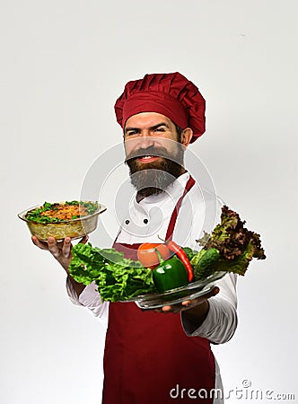 Healthy nutrition and cuisine concept. Man with beard Stock Photo