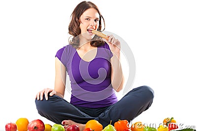 Healthy nutrition - young woman with fruits Stock Photo