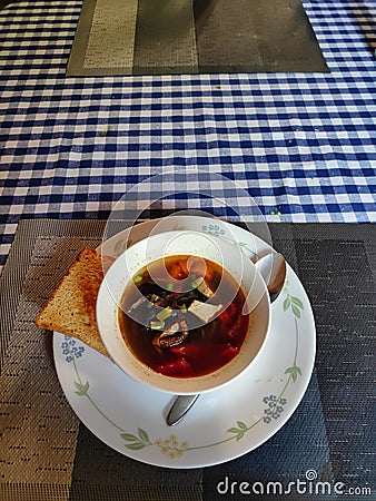 A healthy and nutritious breakfast of toast and soup Stock Photo