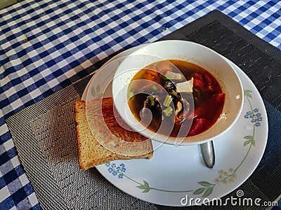 A healthy and nutritious breakfast of toast and soup Stock Photo