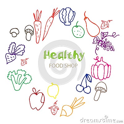 Healthy Organic eco vegetarian food. Vector Illustration