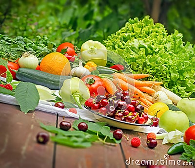 Healthy organic food - fresh fruits and vegetables Stock Photo