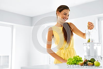 Healthy Organic Food Preparation. Green Juice. Woman Detox Diet. Stock Photo