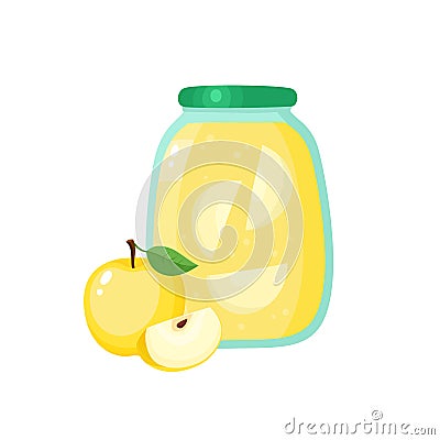 Healthy organic fresh farm apple jam isolated on white background. Vector Illustration