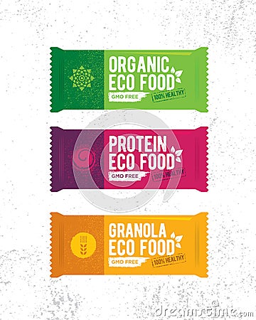 Healthy Organic Snack Bar Illustration. Raw Eco Food Vector Design Concert On Grunge Rough Background Vector Illustration