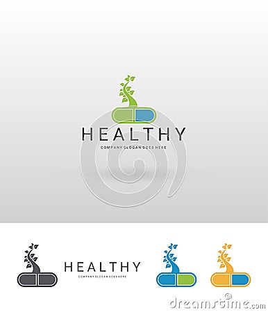 Healthy pill logo Vector Illustration