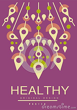 Healthy poster original design, ecological template in purple colors for card, banner, flyer, invitation, brochure Vector Illustration