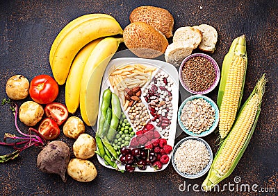 Healthy products sources of carbohydrates. Stock Photo