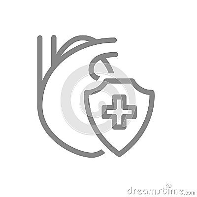 Healthy protected heart line icon. Heart treatment, first aid for circulatory system disease symbol Vector Illustration